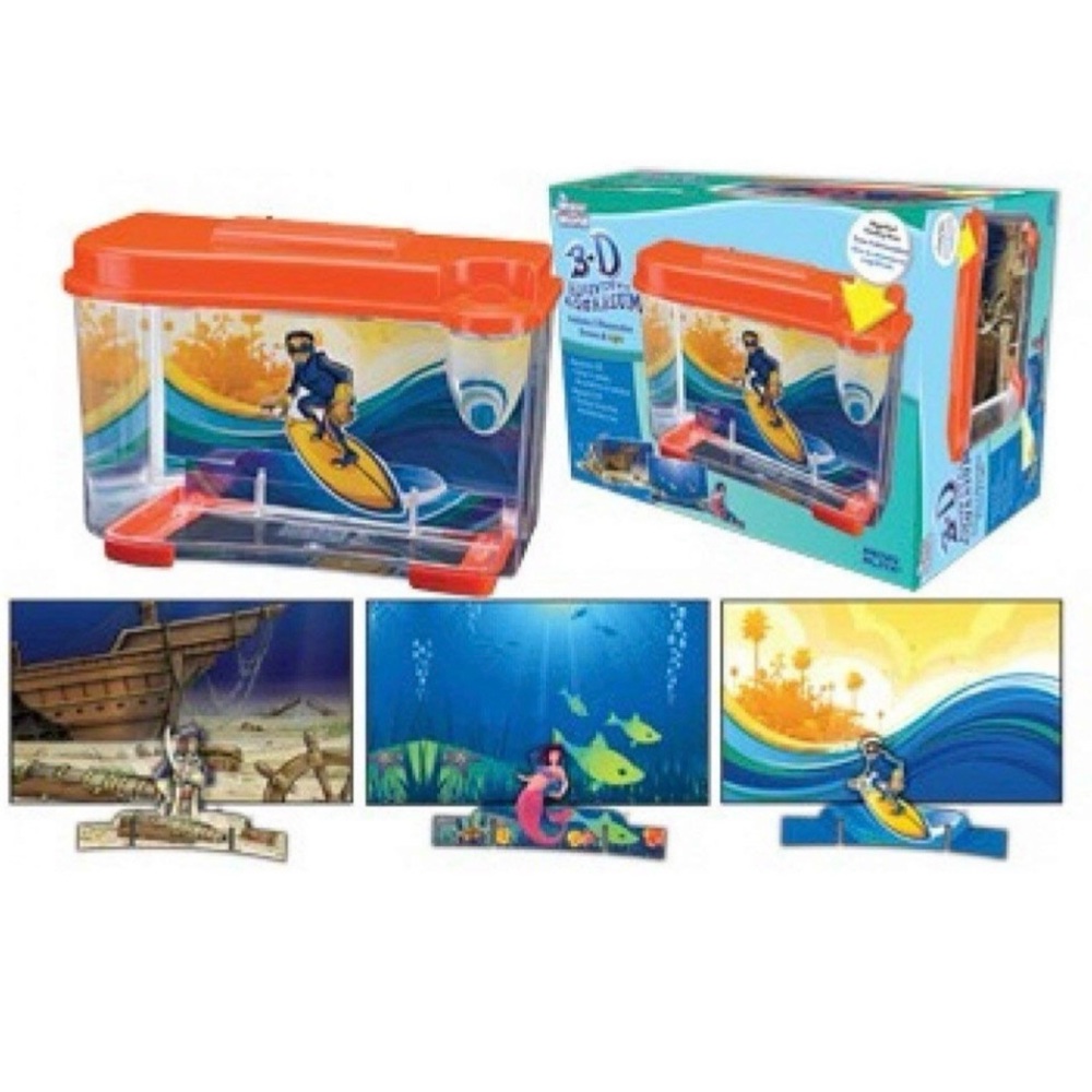 Water World 3D Adventure Aquarium, NEW, Includes 3 Scenes & Light, 10"x6"x8"